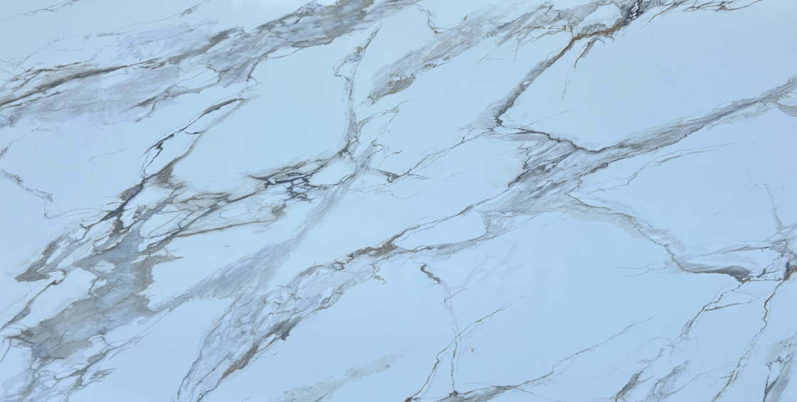 OLK1003G Calacatta Gold Nueva Colección Cuarzo Estampado de Cuerpo Completo con Tecnología de Impresión de Inyección de Tinta de Alta Definición